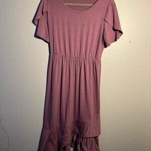 Elegant Mauve Maxi Dress Short Sleeve Pastel Long Ball Gown Size L Oversized